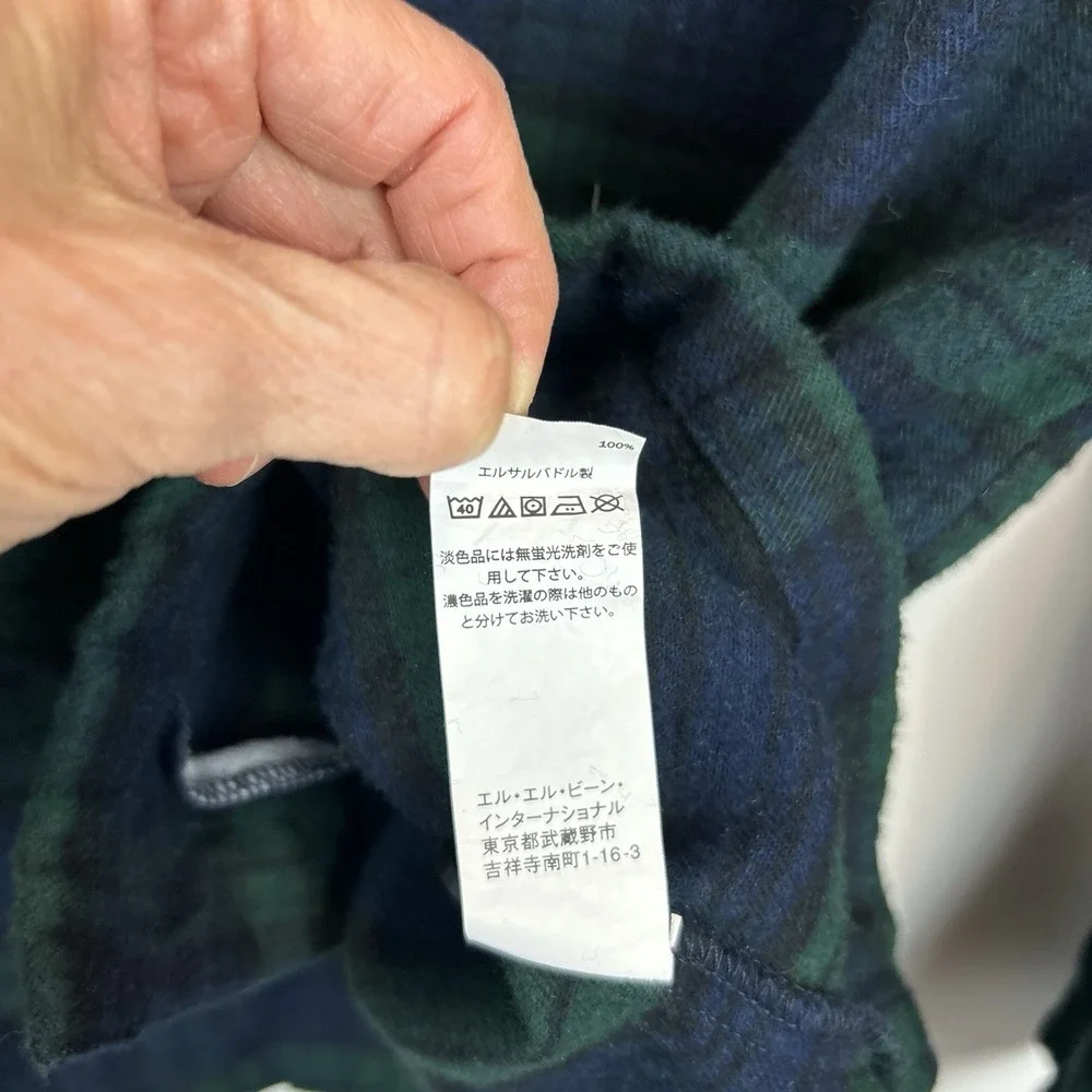 LL Bean Pajama Top Mens Large Green Scotch Plaid Flannel Button Cozy Lounge